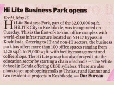 HiLITE Business Park opens : BusinessLine